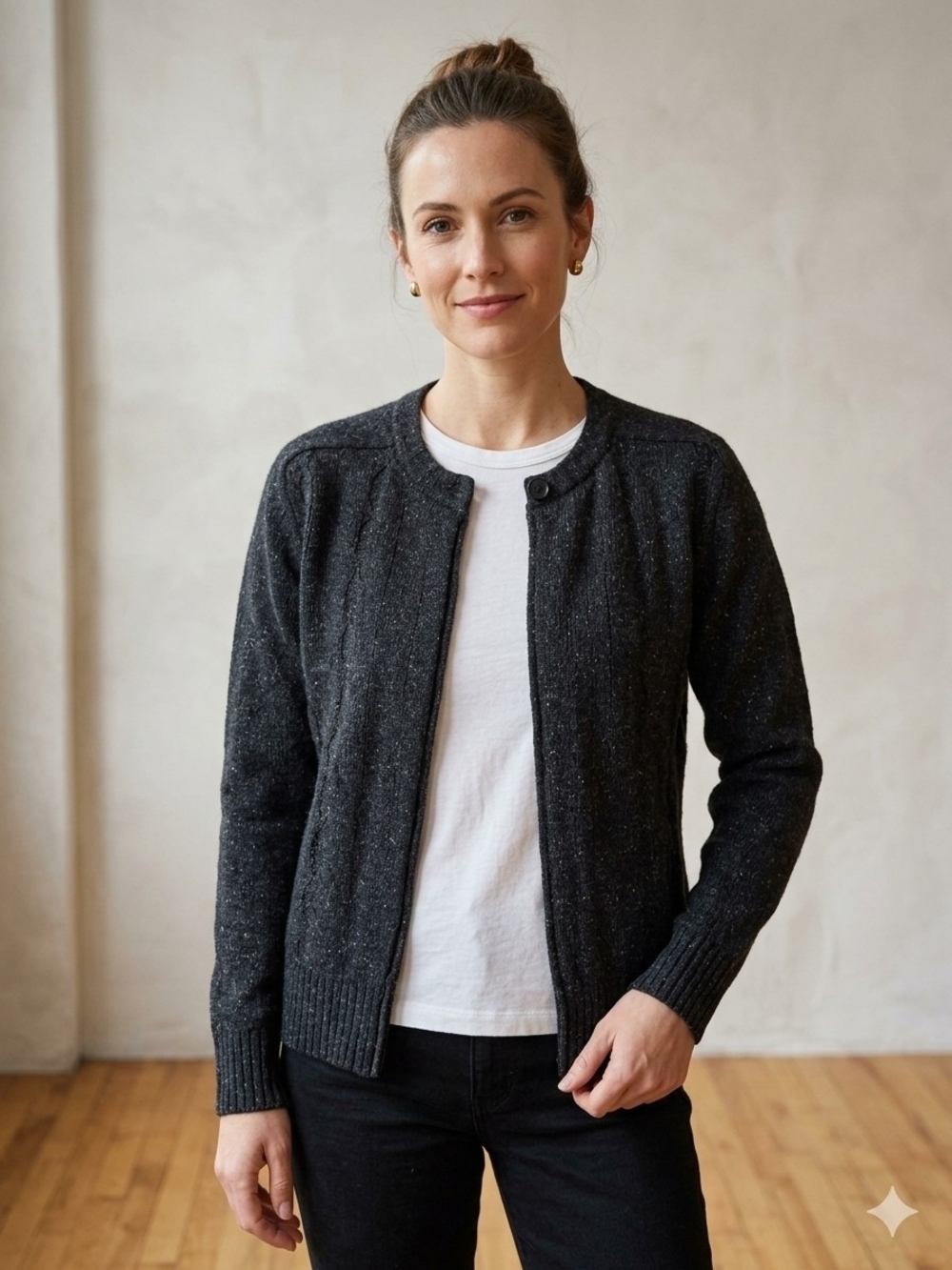 Ça va de Soi Charcoal Crewneck Button Cardigan Wool & Silk Quiet Luxury Vintage